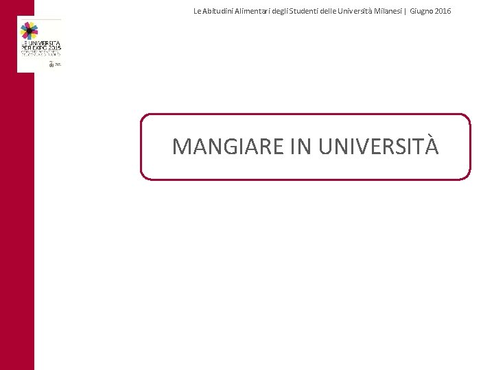 Le Abitudini Alimentari degli Studenti delle Università Milanesi | Giugno 2016 MANGIARE IN UNIVERSITÀ