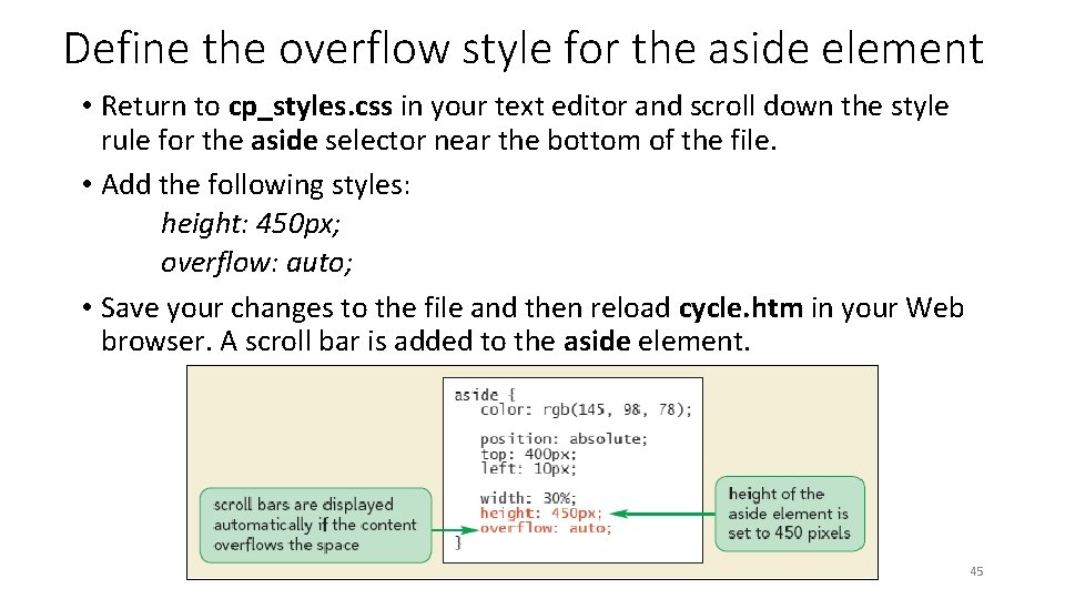 Define the overflow style for the aside element • Return to cp_styles. css in