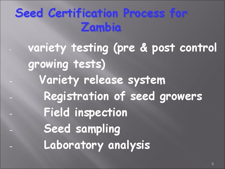 Seed Certification Process for Zambia - - variety testing (pre & post control growing