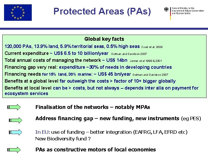 Protected Areas (PAs) Global key facts 120, 000 PAs, 13. 9% land, 5. 9%