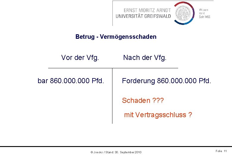 Betrug - Vermögensschaden Vor der Vfg. bar 860. 000 Pfd. Nach der Vfg. Forderung