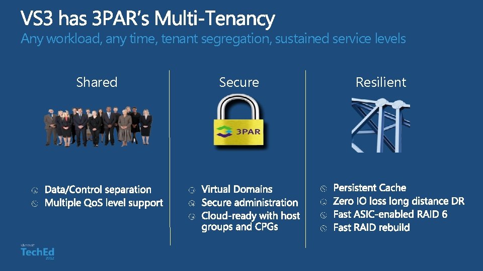 Any workload, any time, tenant segregation, sustained service levels Shared Secure Resilient 