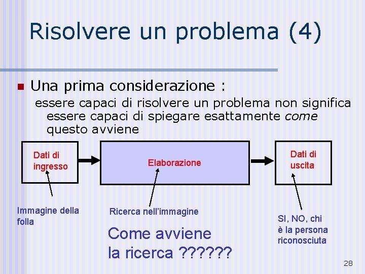 Risolvere un problema (4) n Una prima considerazione : essere capaci di risolvere un