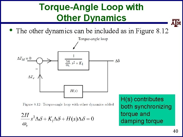 Torque-Angle Loop with Other Dynamics • The other dynamics can be included as in