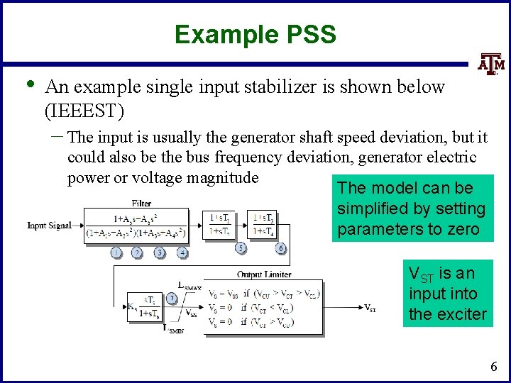 Example PSS • An example single input stabilizer is shown below (IEEEST) – The