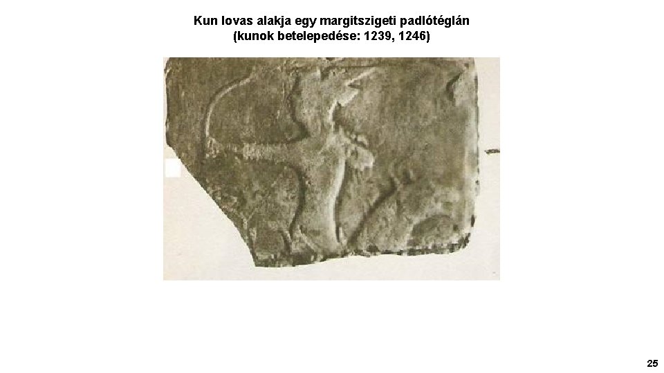 Kun lovas alakja egy margitszigeti padlótéglán (kunok betelepedése: 1239, 1246) 25 