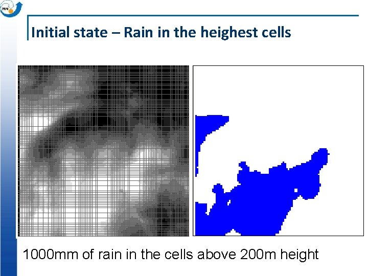 Initial state – Rain in the heighest cells 1000 mm of rain in the