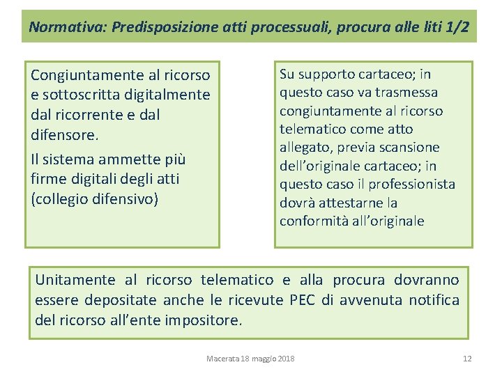 Normativa: Predisposizione atti processuali, procura alle liti 1/2 Congiuntamente al ricorso e sottoscritta digitalmente Normativa: Predisposizione atti processuali, procura alle liti 1/2 Congiuntamente al ricorso e sottoscritta digitalmente