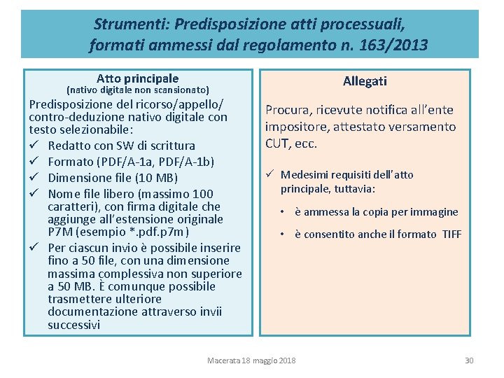 Strumenti: Predisposizione atti processuali, formati ammessi dal regolamento n. 163/2013 Atto principale Allegati (nativo Strumenti: Predisposizione atti processuali, formati ammessi dal regolamento n. 163/2013 Atto principale Allegati (nativo
