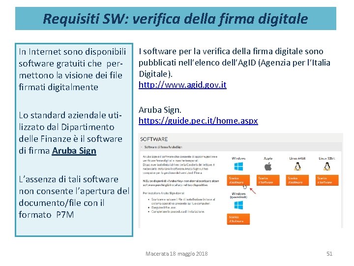 Requisiti SW: verifica della firma digitale In Internet sono disponibili software gratuiti che permettono Requisiti SW: verifica della firma digitale In Internet sono disponibili software gratuiti che permettono