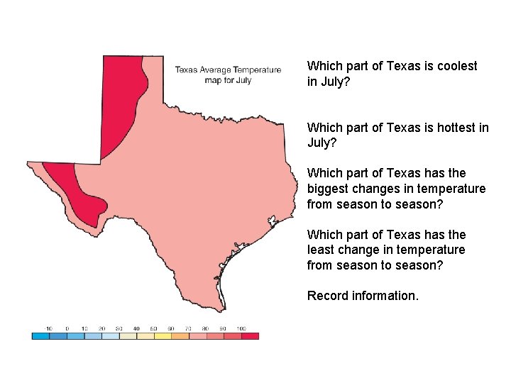 Which part of Texas is coolest in July? Which part of Texas is hottest