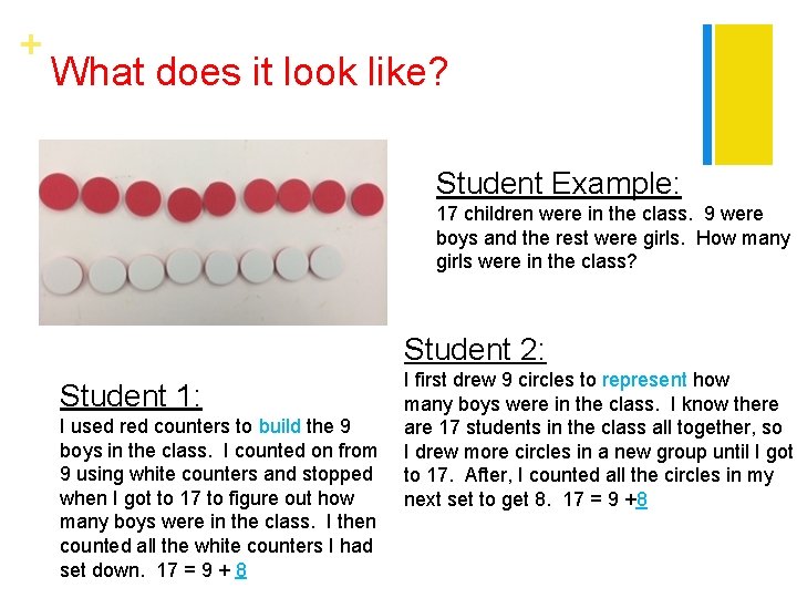 + What does it look like? Student Example: 17 children were in the class.