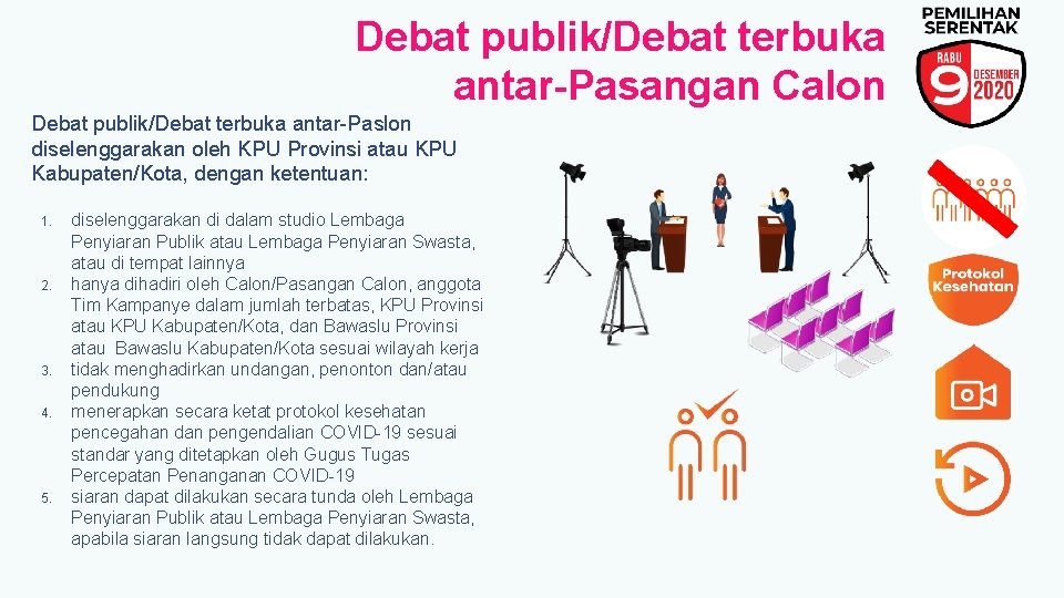 Debat publik/Debat terbuka antar-Pasangan Calon Debat publik/Debat terbuka antar-Paslon diselenggarakan oleh KPU Provinsi atau