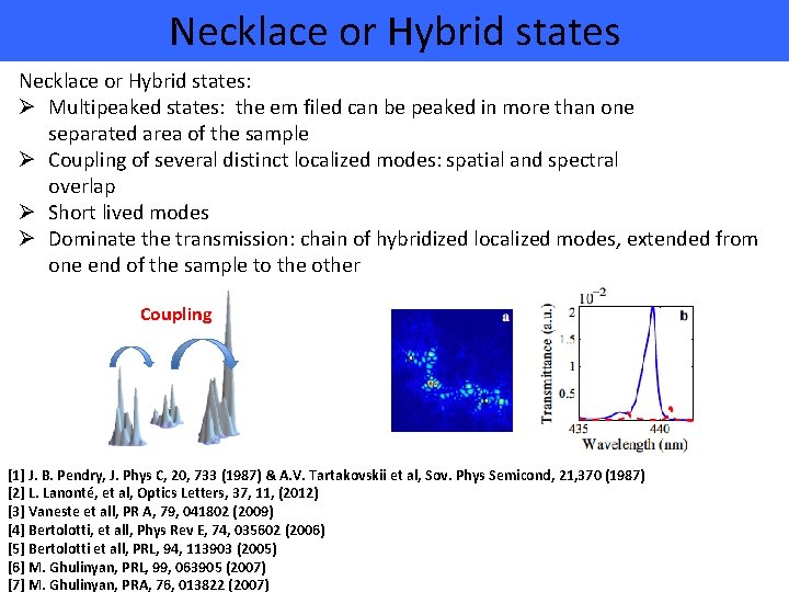 Necklace or Hybrid states: Ø Multipeaked states: the em filed can be peaked in