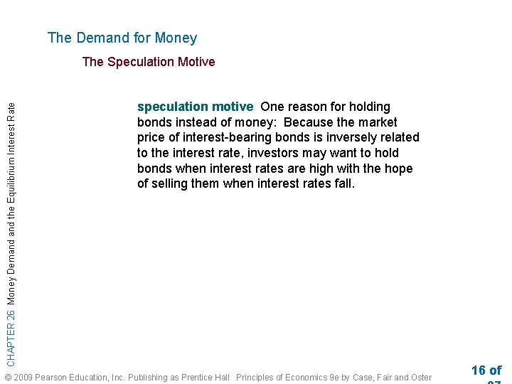 The Demand for Money CHAPTER 26 Money Demand the Equilibrium Interest Rate The Speculation