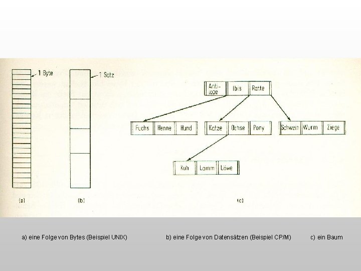 a) eine Folge von Bytes (Beispiel UNIX) b) eine Folge von Datensätzen (Beispiel CP/M)