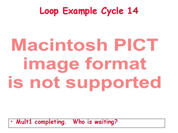 Loop Example Cycle 14 • Mult 1 completing. Who is waiting? 