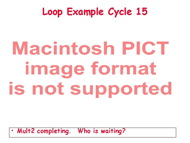 Loop Example Cycle 15 • Mult 2 completing. Who is waiting? 