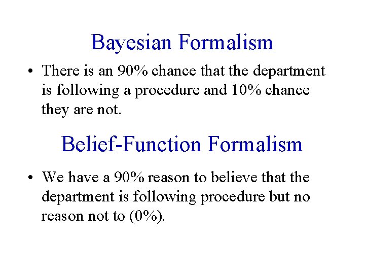 Bayesian Formalism • There is an 90% chance that the department is following a