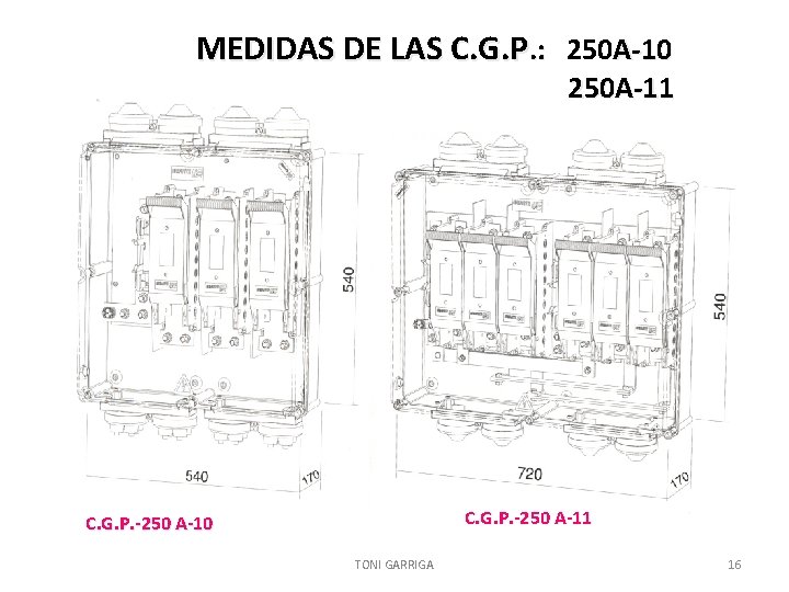 MEDIDAS DE LAS C. G. P. : 250 A-10 250 A-11 C. G. P.
