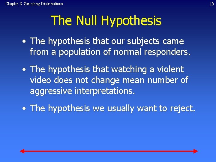 Chapter 8 Sampling Distributions The Null Hypothesis • The hypothesis that our subjects came