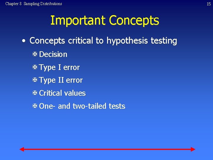 Chapter 8 Sampling Distributions Important Concepts • Concepts critical to hypothesis testing X Decision