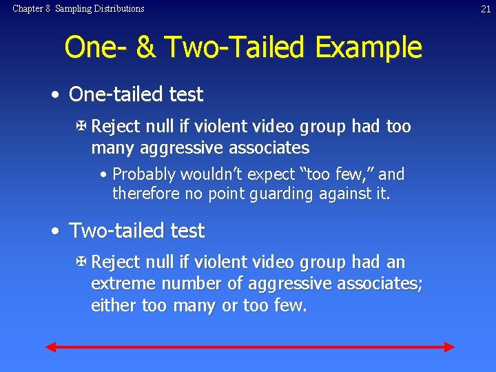 Chapter 8 Sampling Distributions One- & Two-Tailed Example • One-tailed test X Reject null