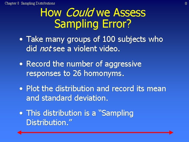 Chapter 8 Sampling Distributions How Could we Assess Sampling Error? • Take many groups