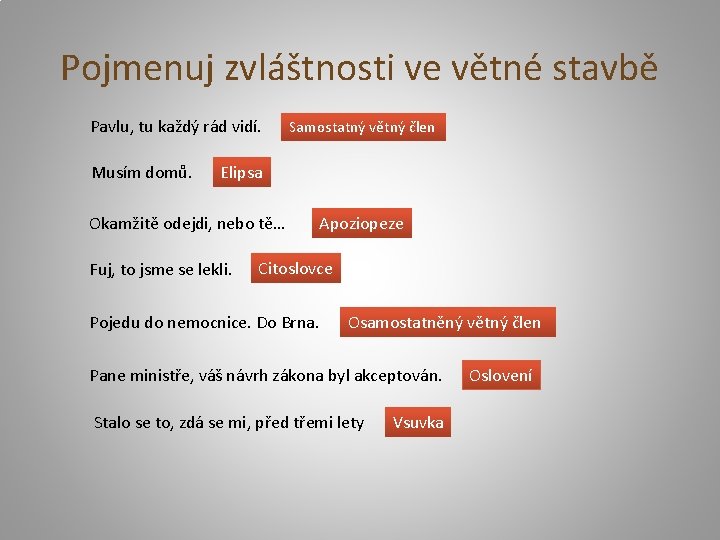 Pojmenuj zvláštnosti ve větné stavbě Pavlu, tu každý rád vidí. Musím domů. Samostatný větný