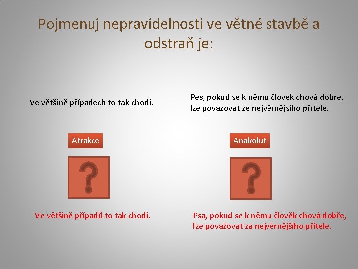 Pojmenuj nepravidelnosti ve větné stavbě a odstraň je: Ve většině případech to tak chodí.