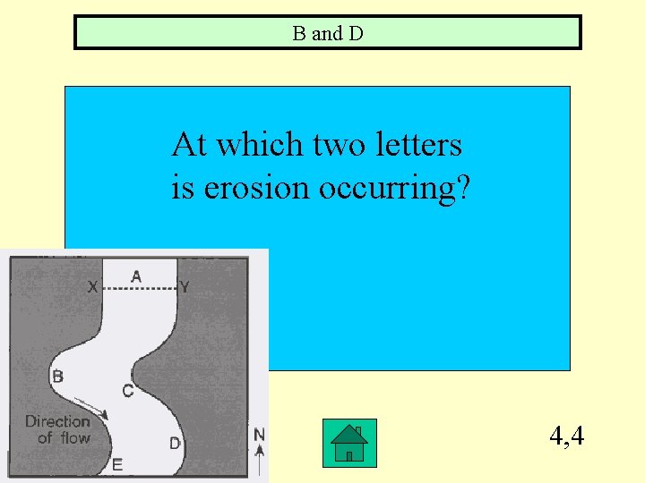 B and D At which two letters is erosion occurring? 4, 4 