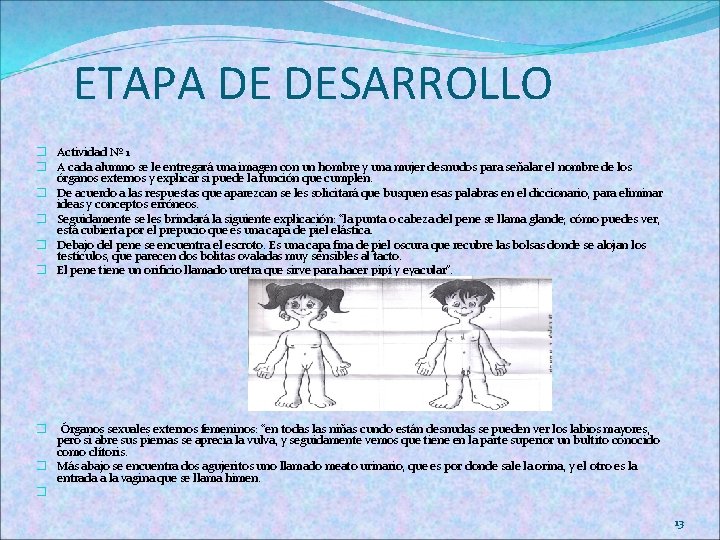 ETAPA DE DESARROLLO � Actividad Nº 1 � A cada alumno se le entregará