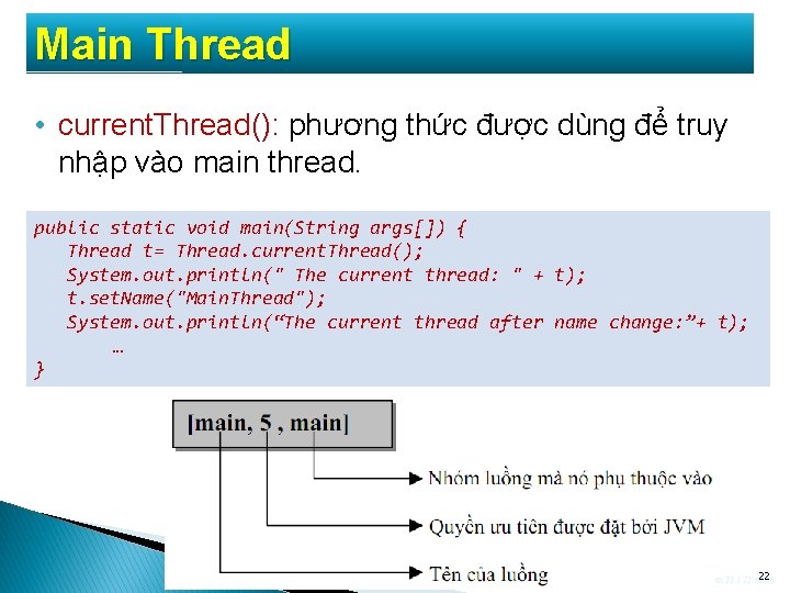 Main Thread • current. Thread(): phương thức được dùng để truy nhập vào main