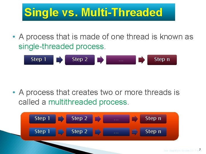 Single vs. Multi-Threaded • A process that is made of one thread is known