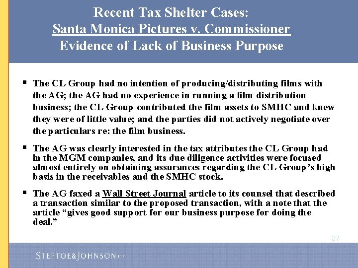 Recent Tax Shelter Cases: Santa Monica Pictures v. Commissioner Evidence of Lack of Business