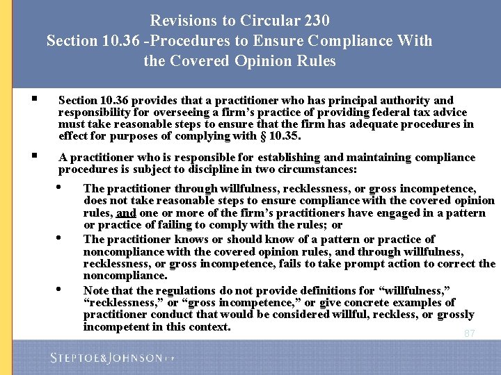 Revisions to Circular 230 Section 10. 36 -Procedures to Ensure Compliance With the Covered