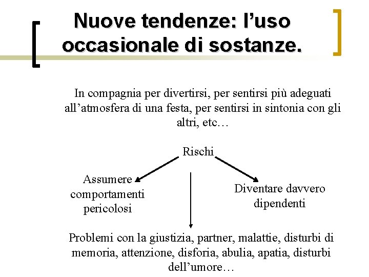 Nuove tendenze: l’uso occasionale di sostanze. In compagnia per divertirsi, per sentirsi più adeguati