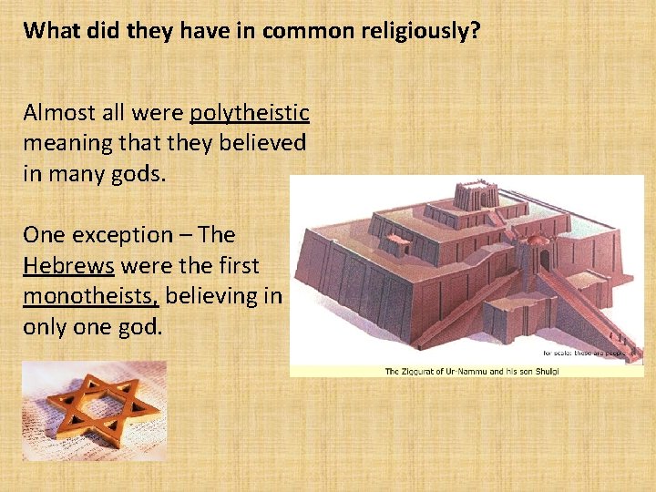 What did they have in common religiously? Almost all were polytheistic meaning that they