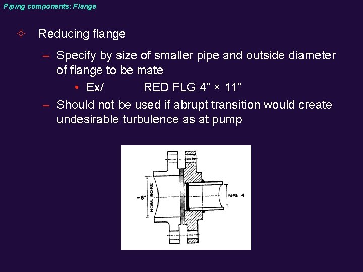 Piping components: Flange ² Reducing flange – Specify by size of smaller pipe and