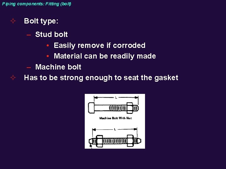 Piping components: Fitting (bolt) ² Bolt type: – Stud bolt • Easily remove if