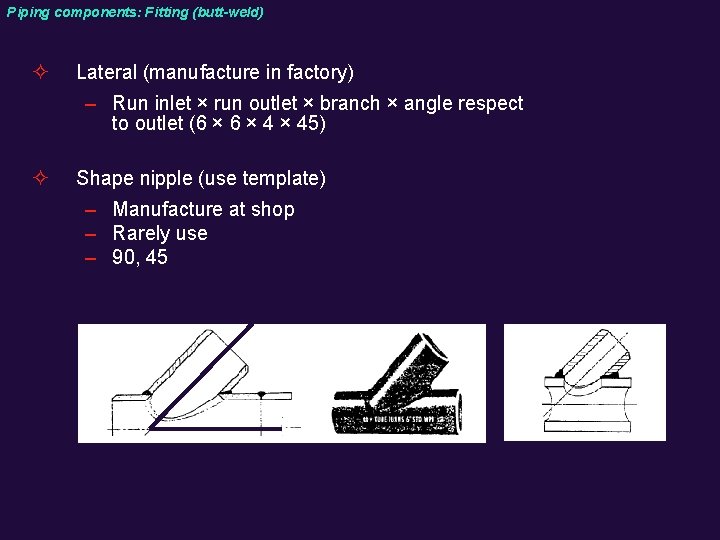 Piping components: Fitting (butt-weld) ² Lateral (manufacture in factory) – Run inlet × run
