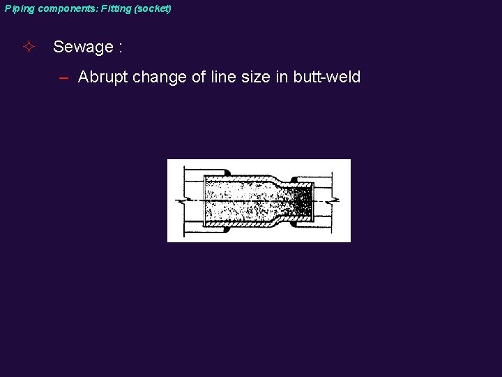 Piping components: Fitting (socket) ² Sewage : – Abrupt change of line size in