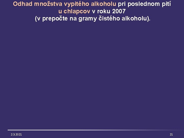 Odhad množstva vypitého alkoholu pri poslednom pití u chlapcov v roku 2007 (v prepočte