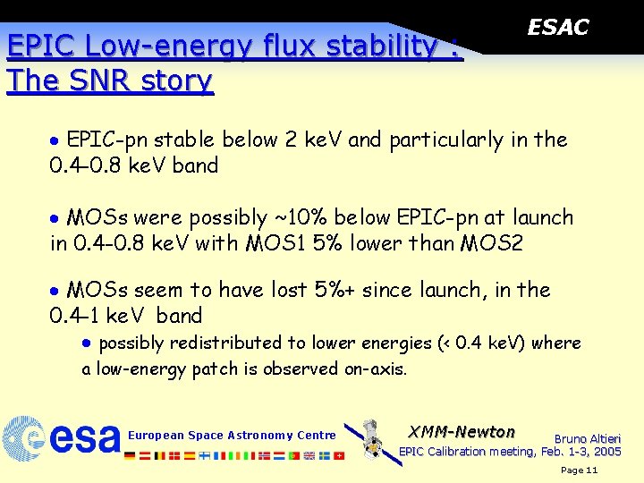 EPIC Low-energy flux stability : The SNR story ESAC · EPIC-pn stable below 2