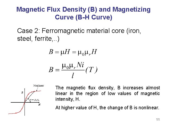 Magnetic Flux Density (B) and Magnetizing Curve (B-H Curve) Case 2: Ferromagnetic material core