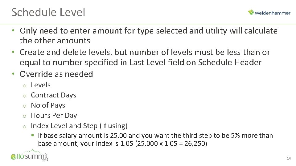 Schedule Level • Only need to enter amount for type selected and utility will