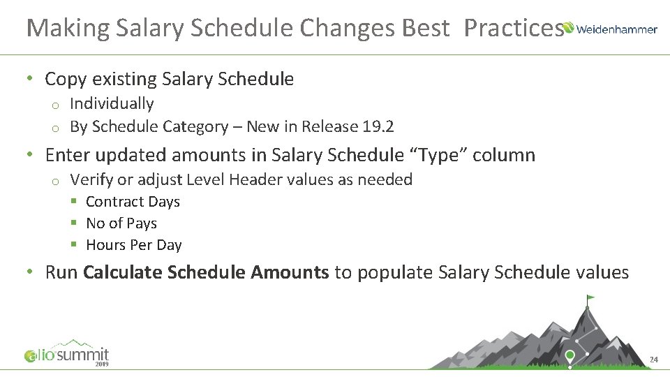 Making Salary Schedule Changes Best Practices • Copy existing Salary Schedule o o Individually