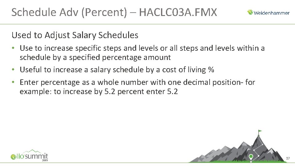 Schedule Adv (Percent) – HACLC 03 A. FMX Used to Adjust Salary Schedules •