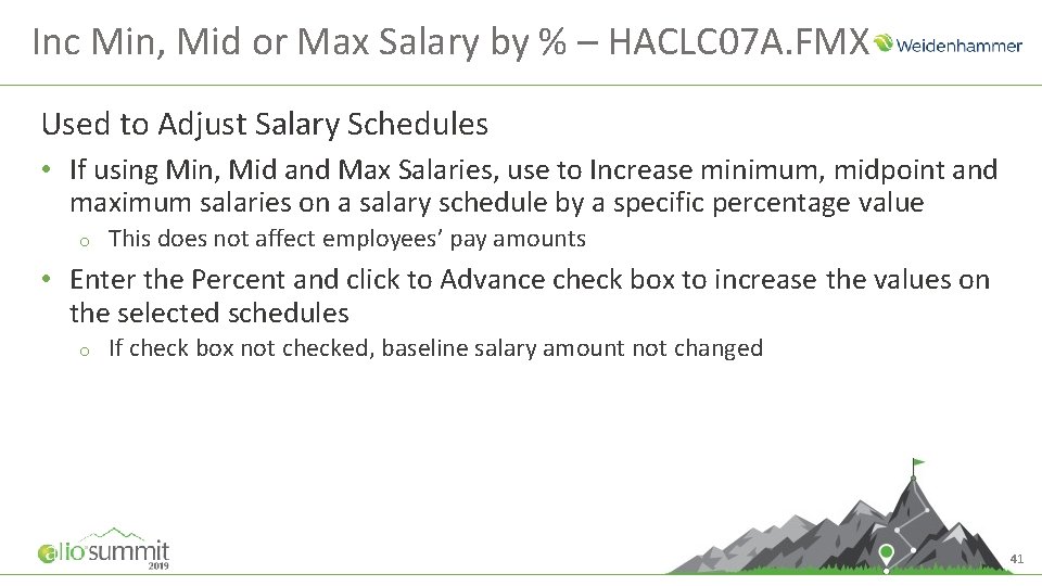 Inc Min, Mid or Max Salary by % – HACLC 07 A. FMX Used