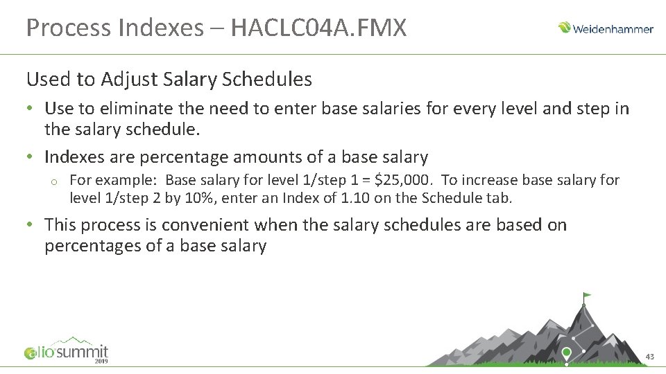 Process Indexes – HACLC 04 A. FMX Used to Adjust Salary Schedules • Use